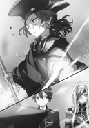 Kirito and Alice being defended by Cardinal.