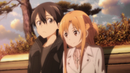 Kazuto and Asuna on a bench