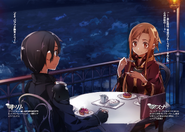 Asuna and Kirito eating blue-blueberry tarts in Karluin.