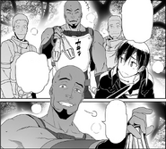 Agil teasing Kirito about Asuna's absence while offering him a potion.