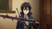 Kirito inspiziert das Guilty Thorn.