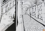 Concept art for the Hidden Dungeon's corridor from the Design Works art book.