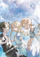 Eugeo with Alice Zuberg and Kirito on a visual drawn by abec commemorating the Alicization anime's ending on a promotional website based on the IP address linking to Underworld.