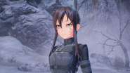 Pitohui greeting the protagonist in the blizzard area FB DLC4