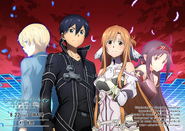 Kirito with Asuna, Eugeo, and Yuuki on the secret version of the illustration promoting the release of Alicization War of Underworld Episode 19 (Alicization Episode 43).