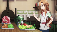 Asuna bereitet das Ragout Rabbit Fleisch zu.