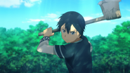 Kirito preparing to hit the Gigas Cedar with the Dragonbone Axe - S3E02