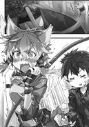 Sinon shocked at Kirito pulling her tail.