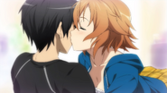 Kotone kissing Kazuto on the cheek