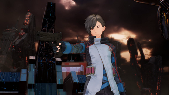 Itsuki pointing his gun Fatal Bullet