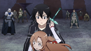 Asuna and other players about to be paralysed by Heathcliff