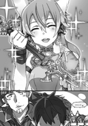 Silica witnessing Kirito receiving Excalibur from Sinon.