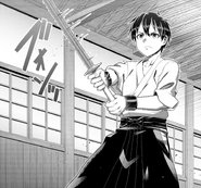 Kazuto practicing kendo for his match against Eiji.