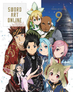 Kirito with Agil, Asuna, Leafa, Lisbeth, Klein, Silica, and Yui on the cover of SAO's ninth Blu-Ray DVD