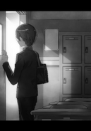 Kazuto leaving his classroom in his memories.