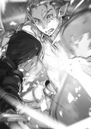 Kirito shattering his Anneal Blade while defeating the Forest Elven Inferior Knight.