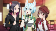Sinon being questioned by Leopard and Akira on her intentions towards Kirito