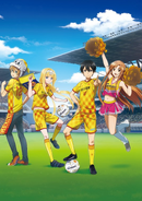 Kazuto with Alice, Asuna and Eugeo on a visual for an SAO collaboration with Giravanz Kitakyushu