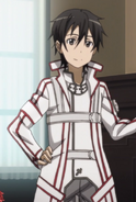 Another photo of Kirito wearing the KoB uniform.