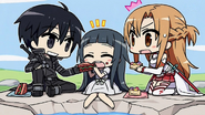 Yui mit Kirito und Asuna auf der End Card von Episode 11.