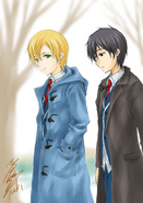 An illustration of Kazuto and Eugeo drawn by Kawahara Reki.