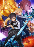 Kirito with Alice, Eugeo, Kikuoka Seijirou, Ronye, Tiese, and Yuuki Asuna on a teaser visual by abec for the Sword Art Online Alicization anime