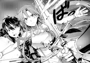 Asuna shielding Kirito from Heathcliff's attack in Asuna's memories in OS manga chapter 06