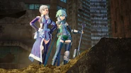 Zeliska and Sinon in the final cut-scene in the Good Ending of Fatal Bullet