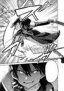 Kirito attacking a group of Forest Elves distracted by Asuna and Kizmel - Barcarolle manga c15