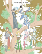 Asuna with Leafa, Lisbeth, Kirito, Klein, Silica, and Sinon on the cover of SAOII's sixth Blu-Ray/DVD