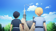 Eugeo and Kirito powerlessly watching as Alice is taken by Integrity Knight - S3E01