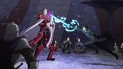 Kirito attacking Heathcliff with Rage Spike