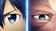 Subtilizer and Kirito gazing at each other before their fight.