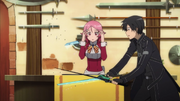 Kirito testing Lisbeth's sword