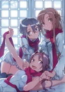 Asuna mit Shino und Yuuki auf einem Dengeki Bunko Poster.