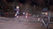 Kureha, Zeliska, and Itsuki attacking The GM boss FB