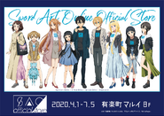 Rika with Alice, Asuna, Eugeo, Kazuto, Keiko, Pina, Shino, Suguha, and Yui on a visual for a Sword Art Online Official Store