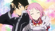 LS Lisbeth clinging to Kirito for a photo