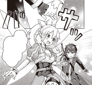 Leafa taking Kirito's hand before their flight - Rainbow Bridge manga