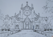 Concept art for the church from the Design Works art book.