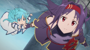 Yuuki flying with Asuna