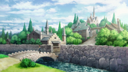 Kirito waiting for Eugeo at a moat-crossing point in Rulid Village - S3E04