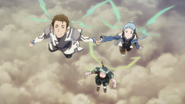 Thinker, Yulier, and Sasha flying to New Aincrad