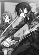 Lisbeth witnessing Kirito's demonstration of his Dual Blades skill with his new sword.