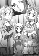 Asuna, Alice Synthesis Thirty, and Ronye Arabel listening to Sortiliena Serlut's request to join them.