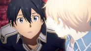 Kirito shocked at seeing the fragment of Eugeo's Fluctlight supporting him in his struggle against PoH.