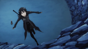 Kirito attempting to run up a wall