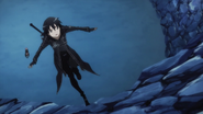 Kirito attempting to run up a wall