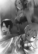 Kirito and Asuna listening to Kizmel's explanation of the situation within Yofel Castle.