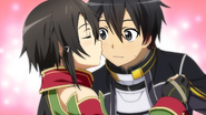 Sinon kissing Kirito on his cheek